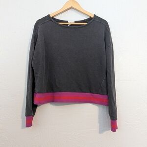 Natural Life Grey & Pink Lightweight Cotton Crewneck Sweater Casual Beach Boho S